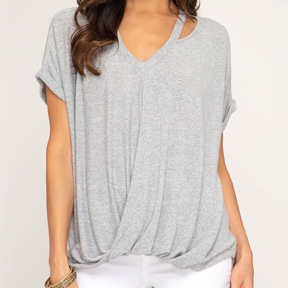 Cutout Surplus Boho Soft Blue Knit High Low Tee! - Picture 7 of 10